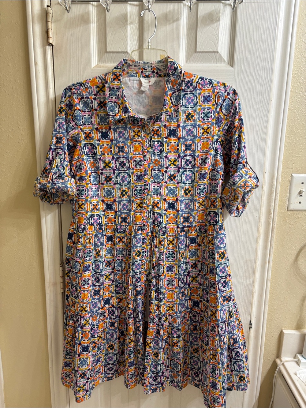 intro. Abstract Heart Print Top in Blue, Purple &Orange. 100% cotton/fully lined